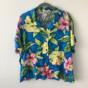 Two palms aloha Hawaii men’s short sleeve shirt hibiscus blue Size 3XL